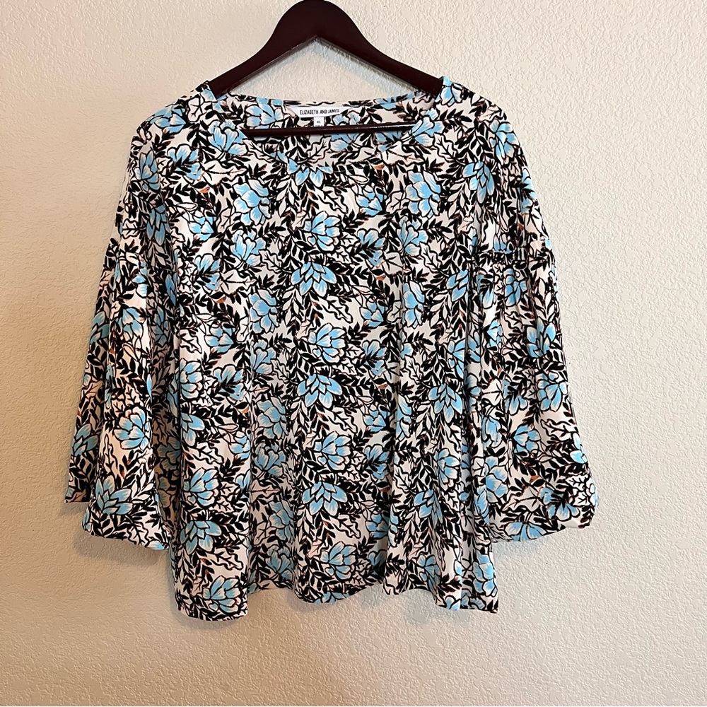 Elizabeth and James Puff Sleeve Floral Blouse Size XL